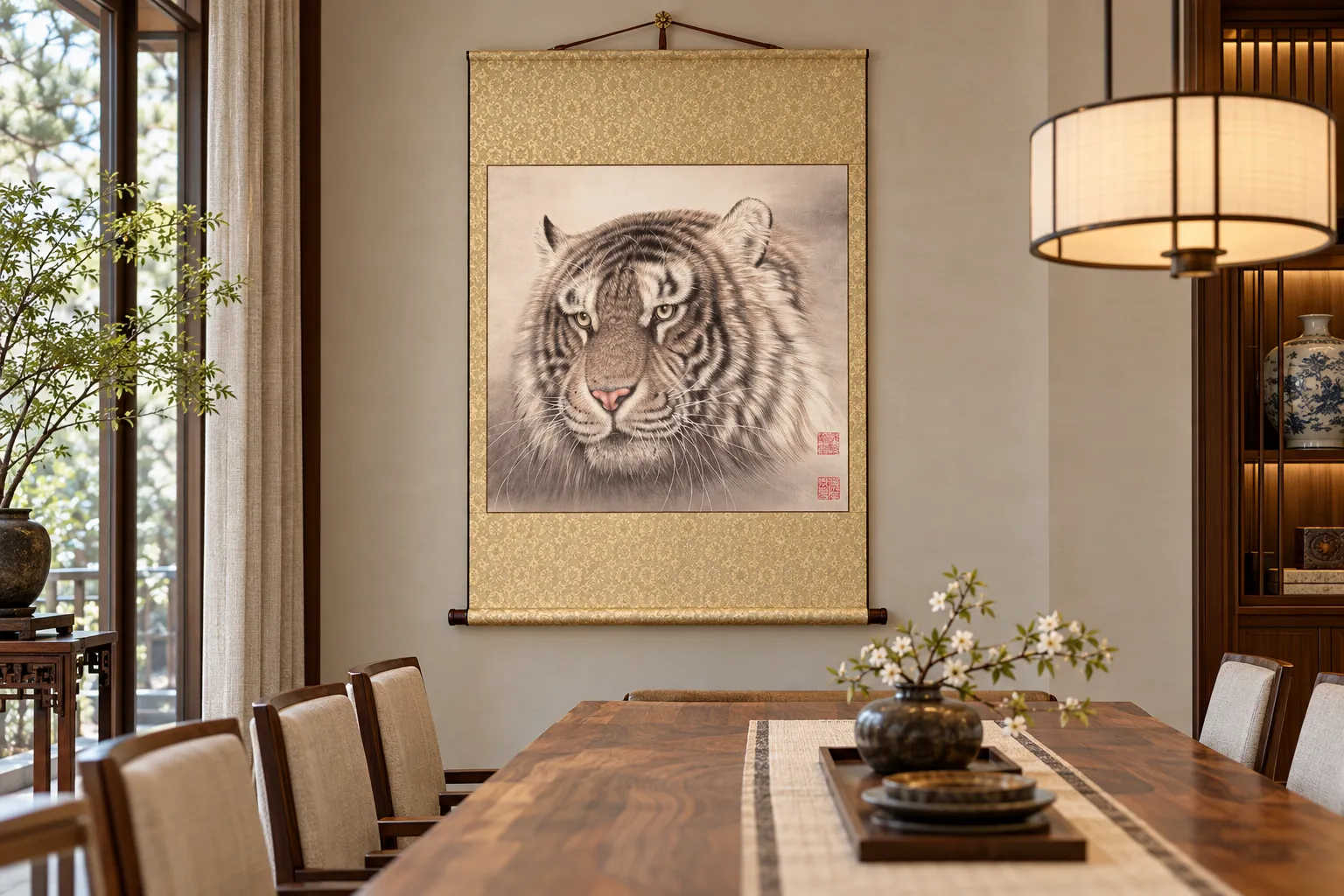 Serene Tiger Portrait | Gentle Chinese Tiger Head Art tiger painting view 3