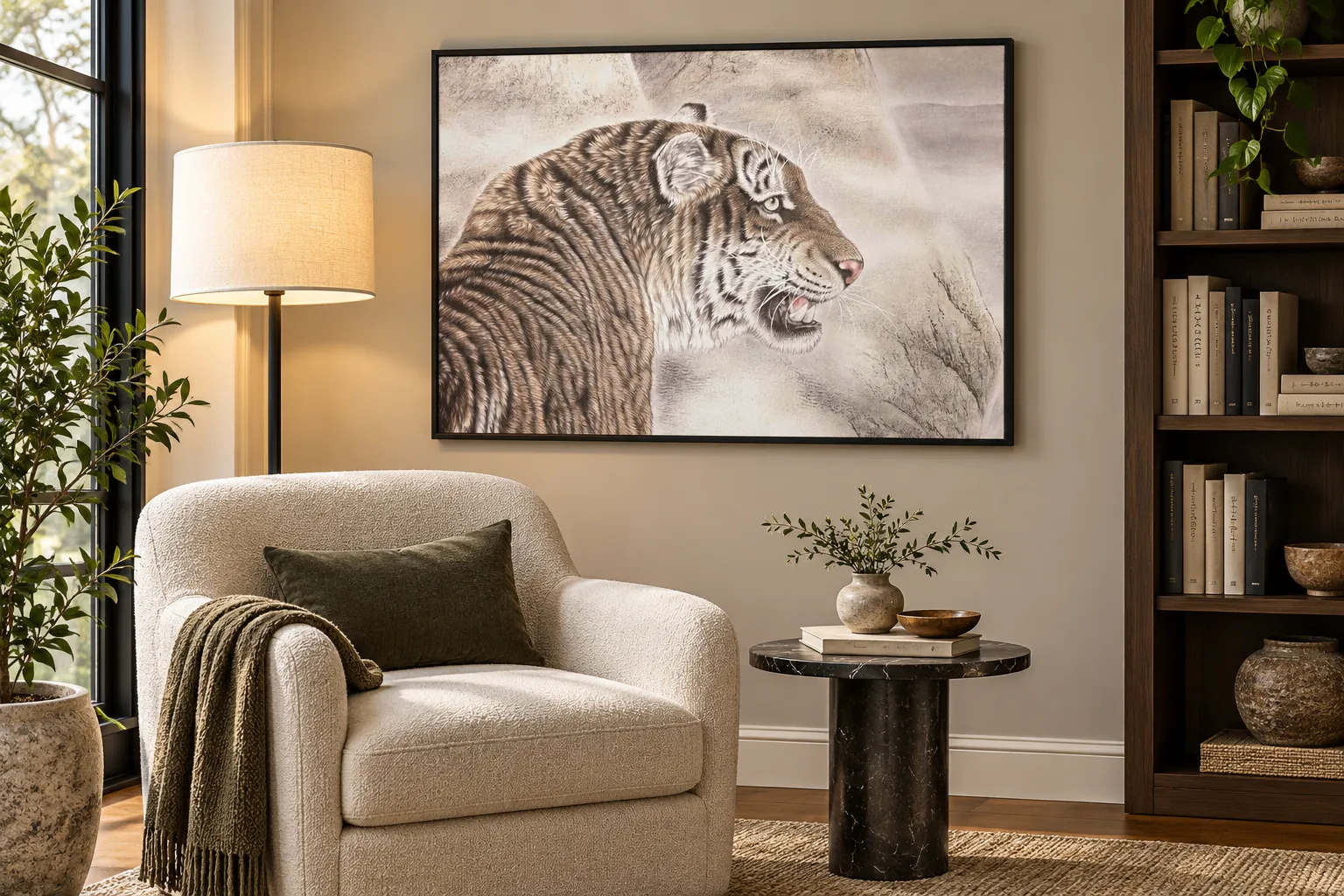 Tiger Looking Back | Blue-Eyed Chinese Tiger Portrait tiger painting view 2