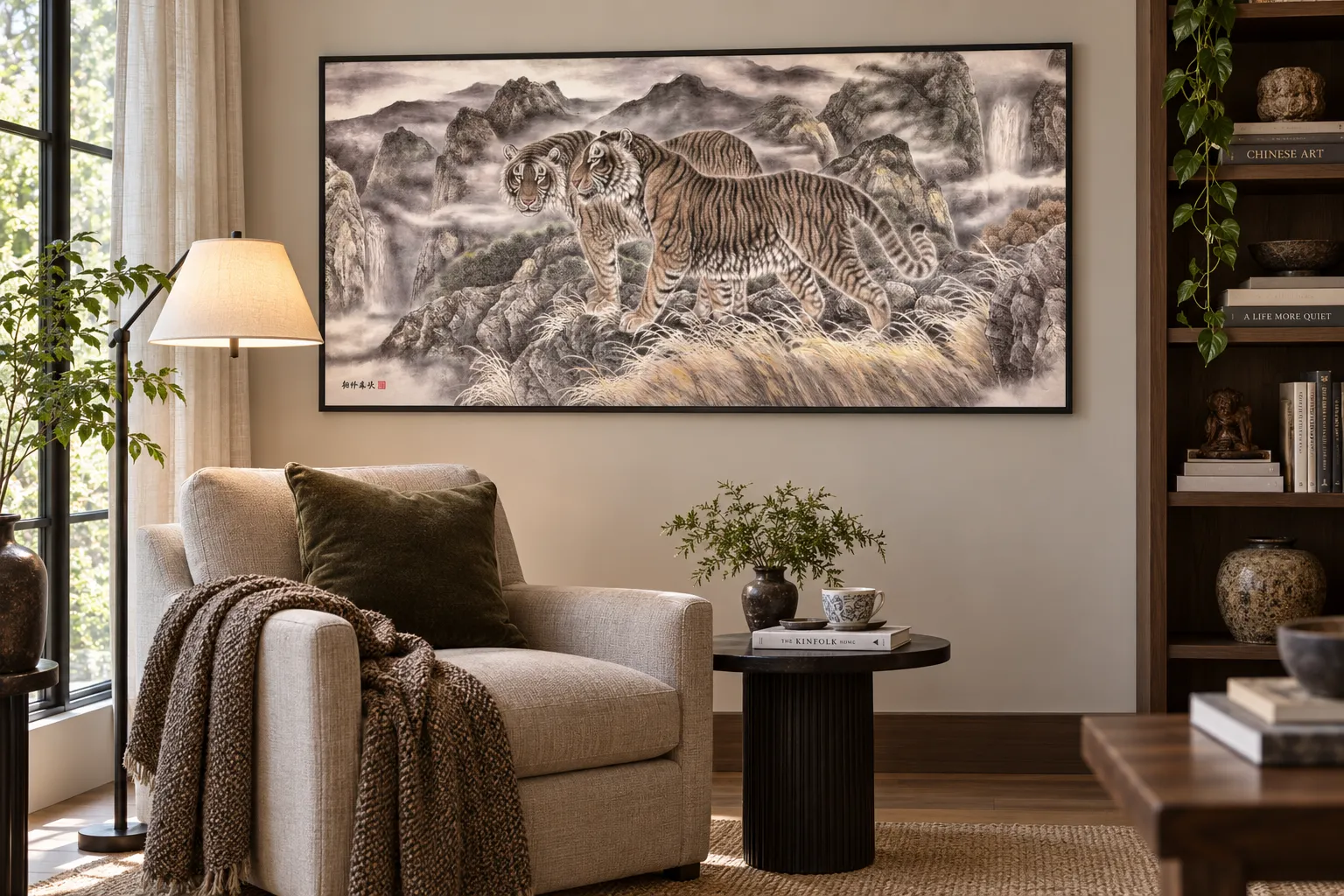 Two Tigers in Misty Mountains | Chinese Brush Painting tiger painting view 3