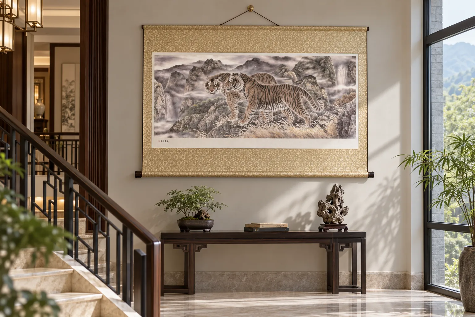 Two Tigers in Misty Mountains | Chinese Brush Painting tiger painting view 2