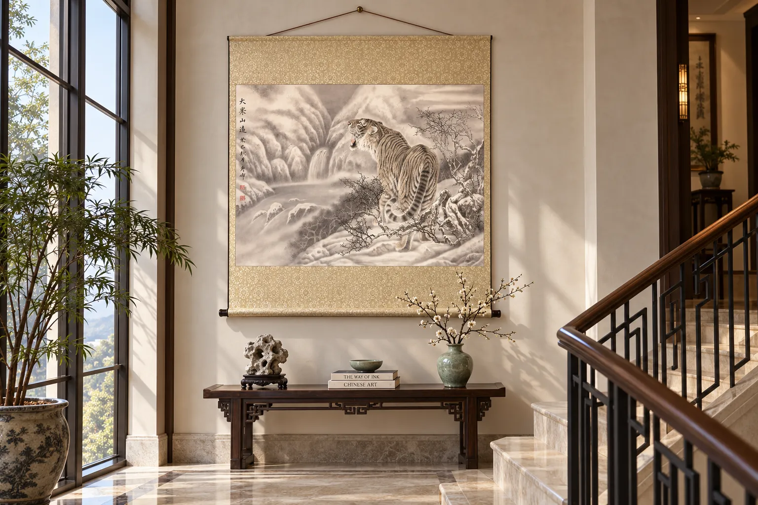 Tiger in Snowy Mountains | Winter Chinese Painting tiger painting view 8