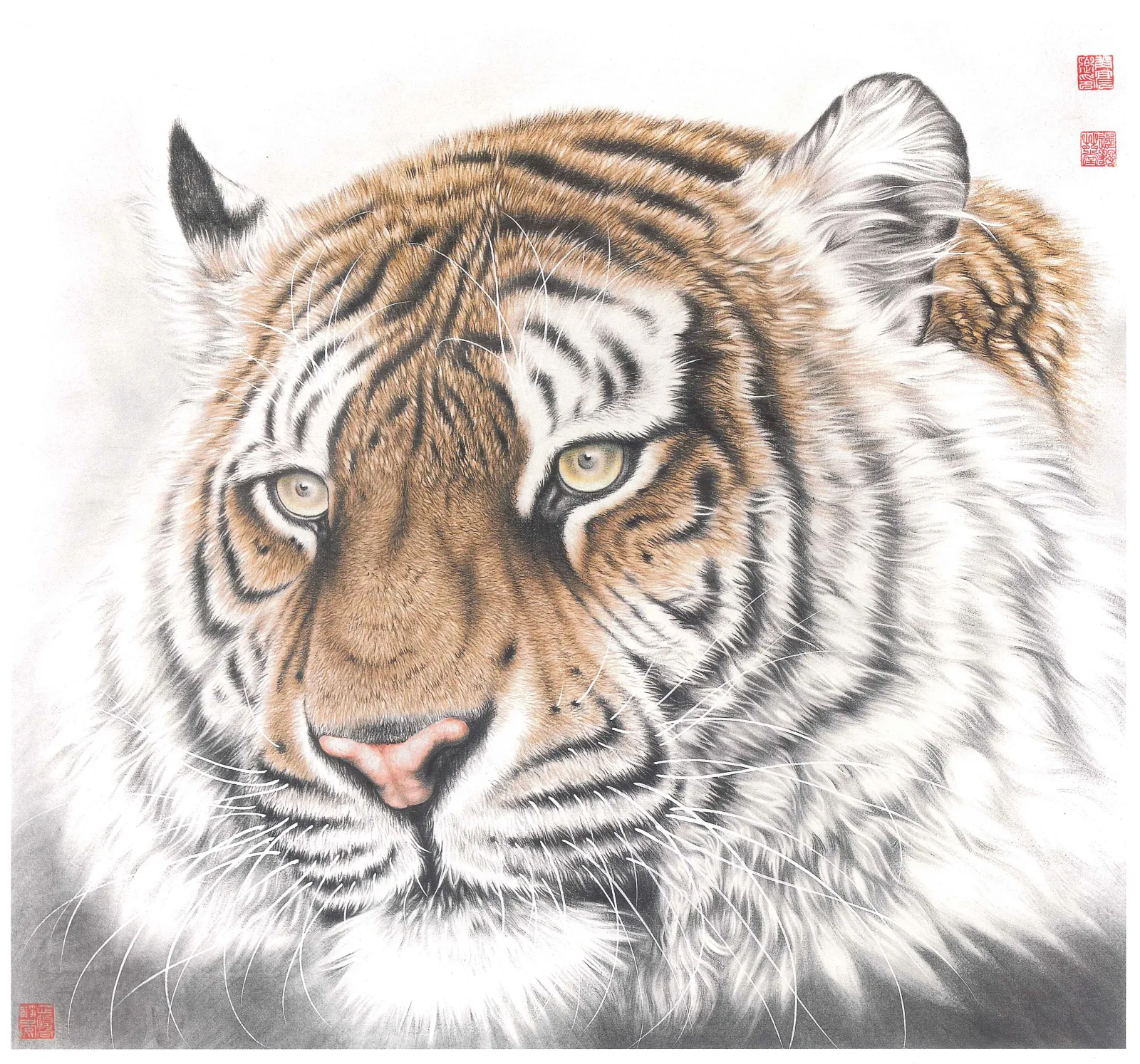 Roaring Tiger Head | Powerful Chinese Tiger Painting