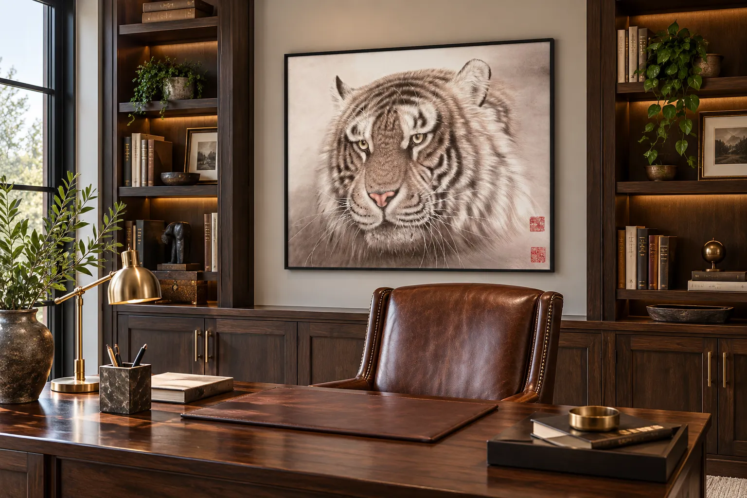 Serene Tiger Portrait | Gentle Chinese Tiger Head Art tiger painting view 2