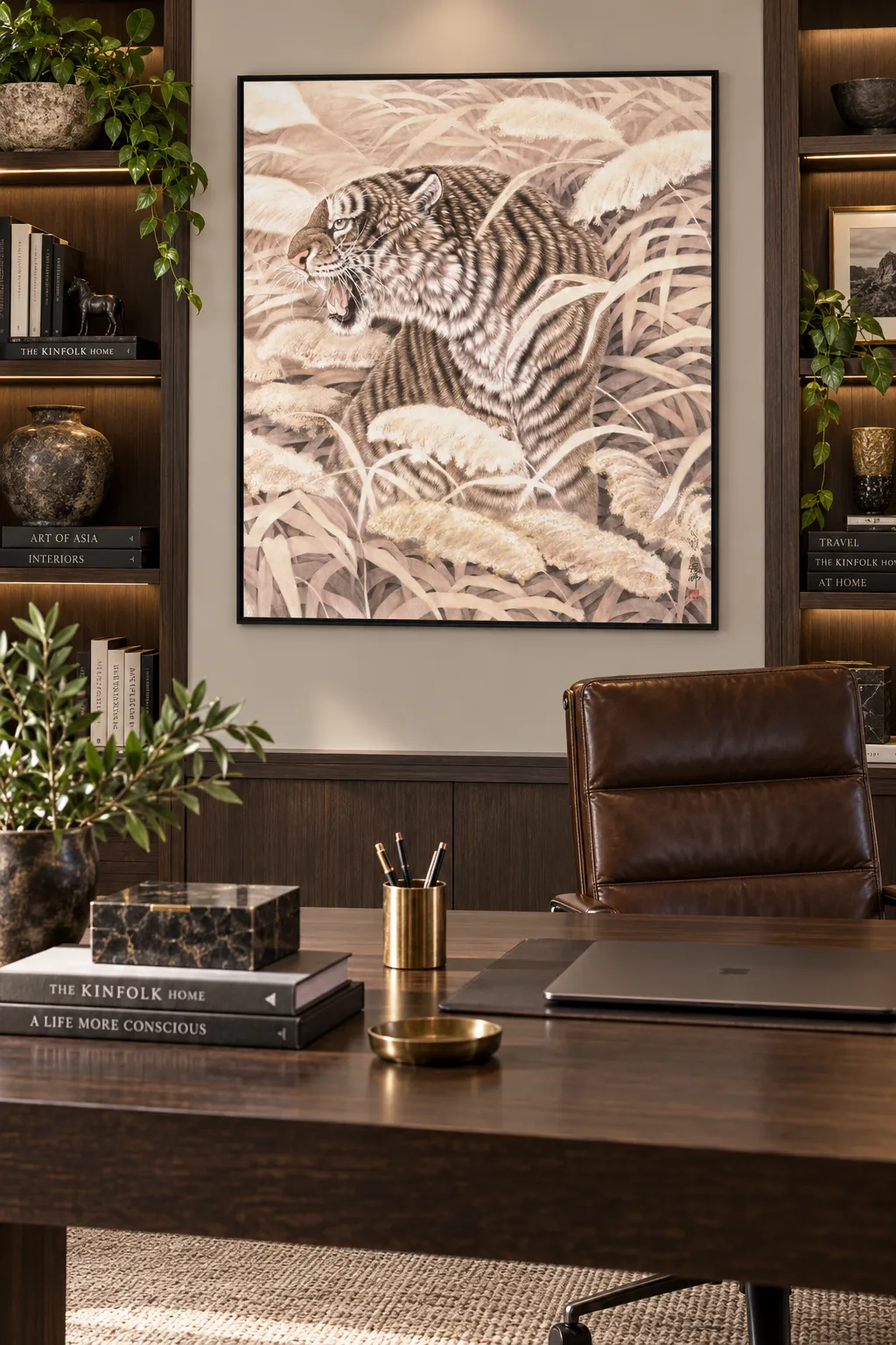 Roaring Tiger in the Reeds | Chinese Gongbi Art tiger painting view 2