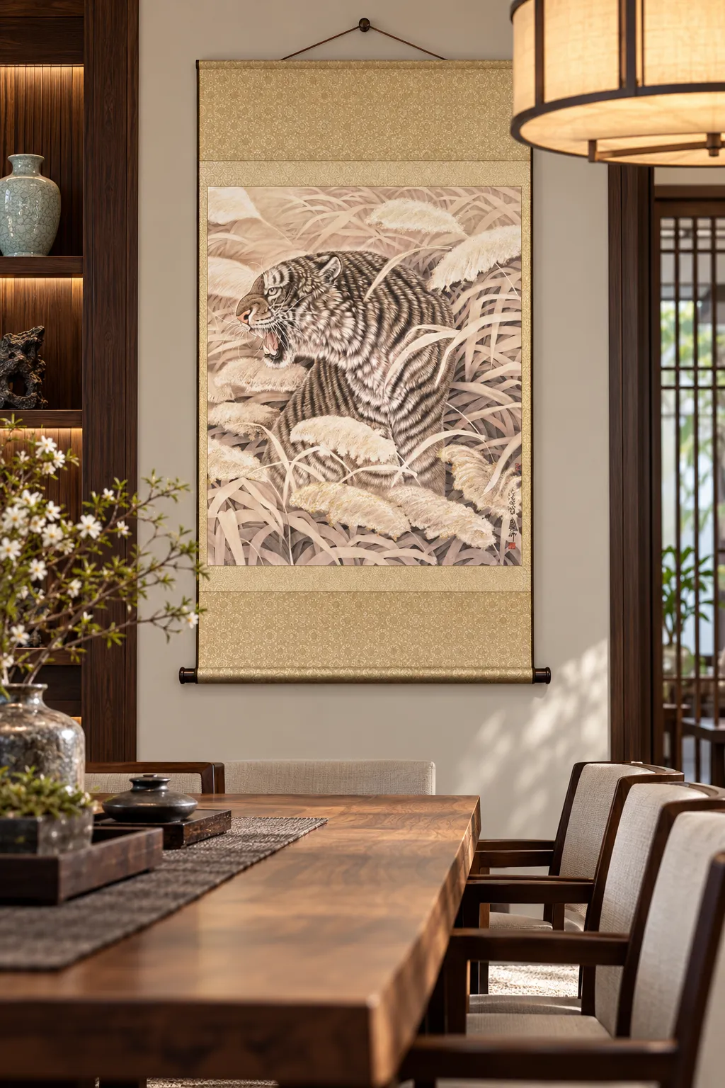 Roaring Tiger in the Reeds | Chinese Gongbi Art tiger painting view 3