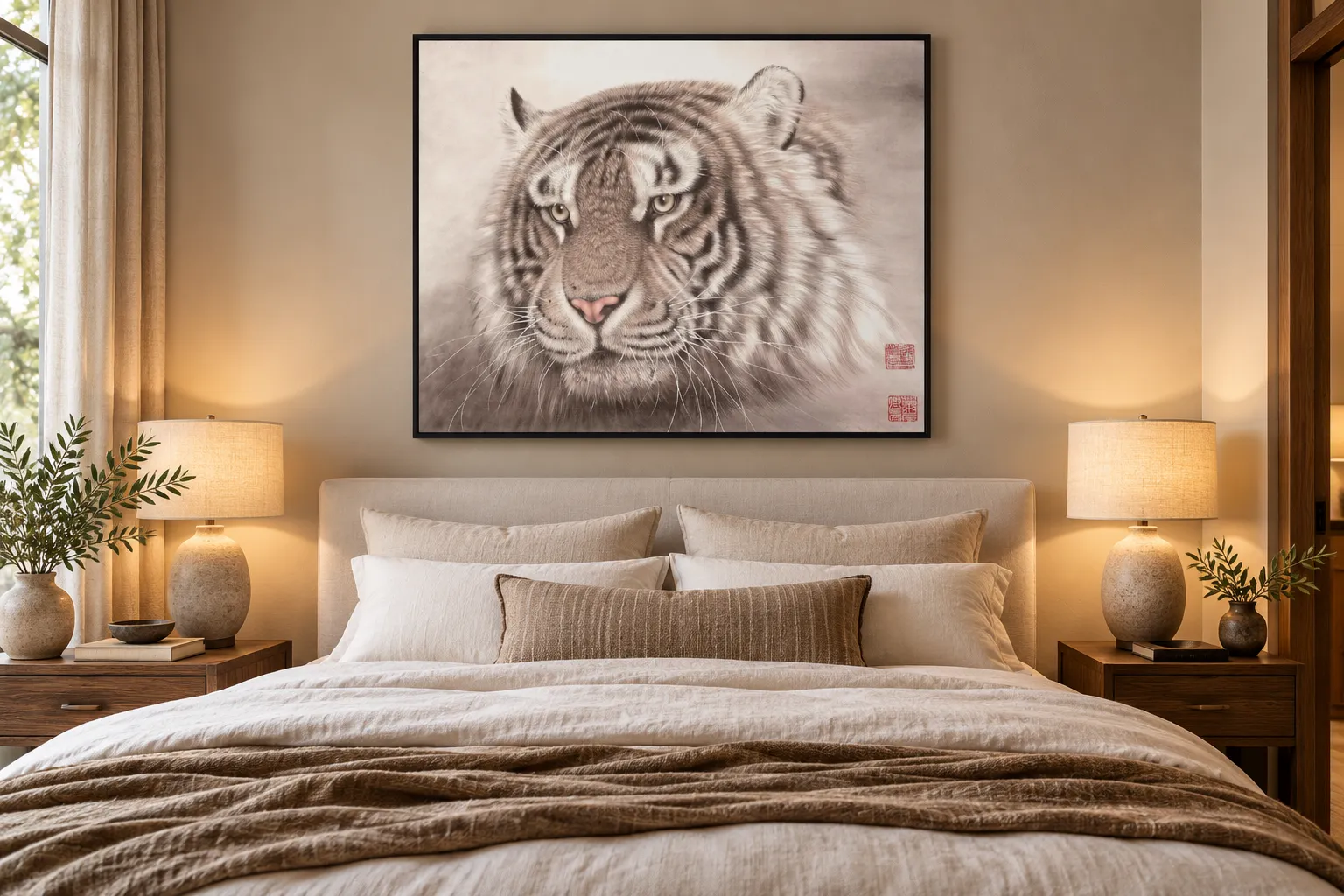 Serene Tiger Portrait | Gentle Chinese Tiger Head Art tiger painting view 4