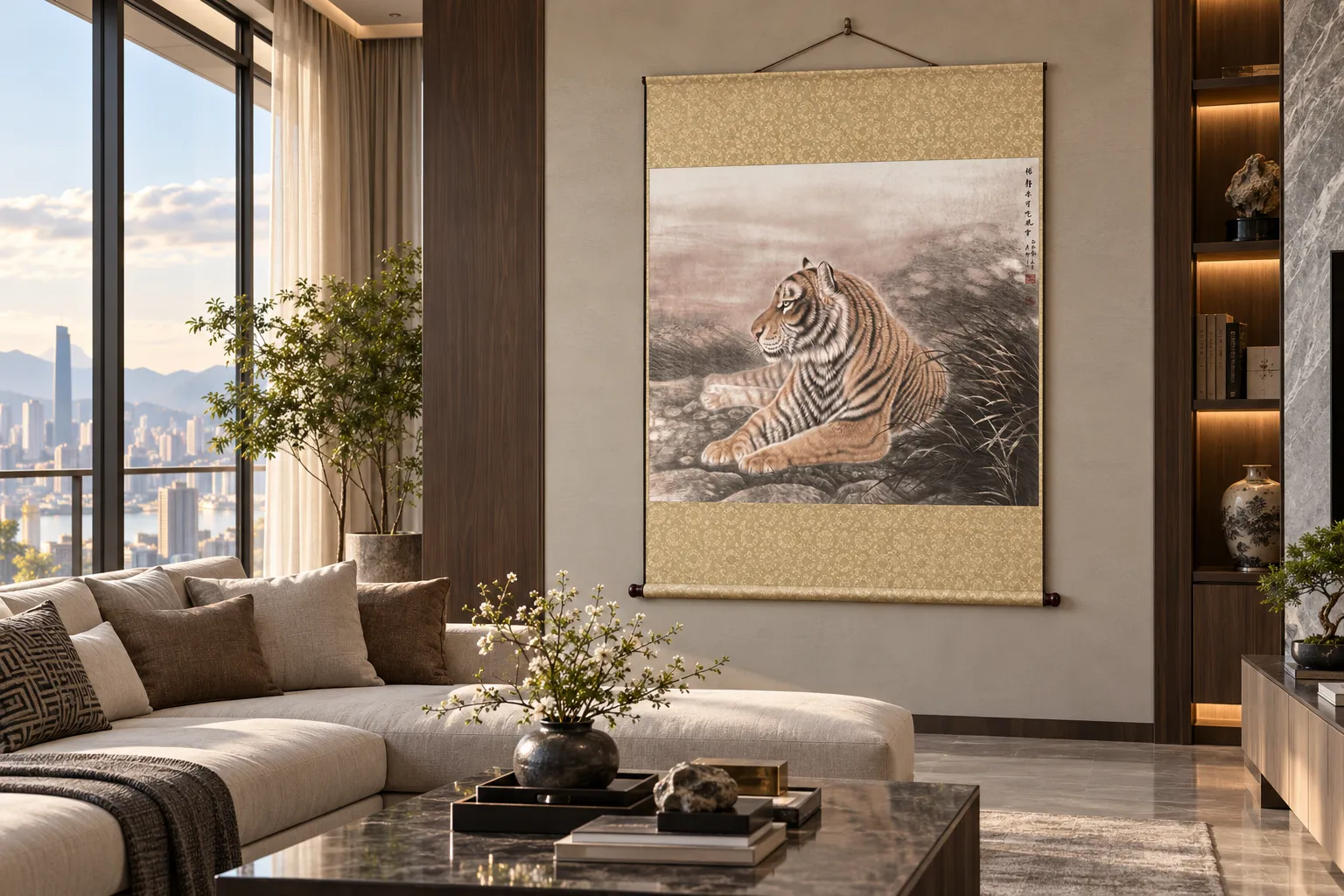 Tiger Resting by the Mountain Stream | Chinese Painting tiger painting view 3