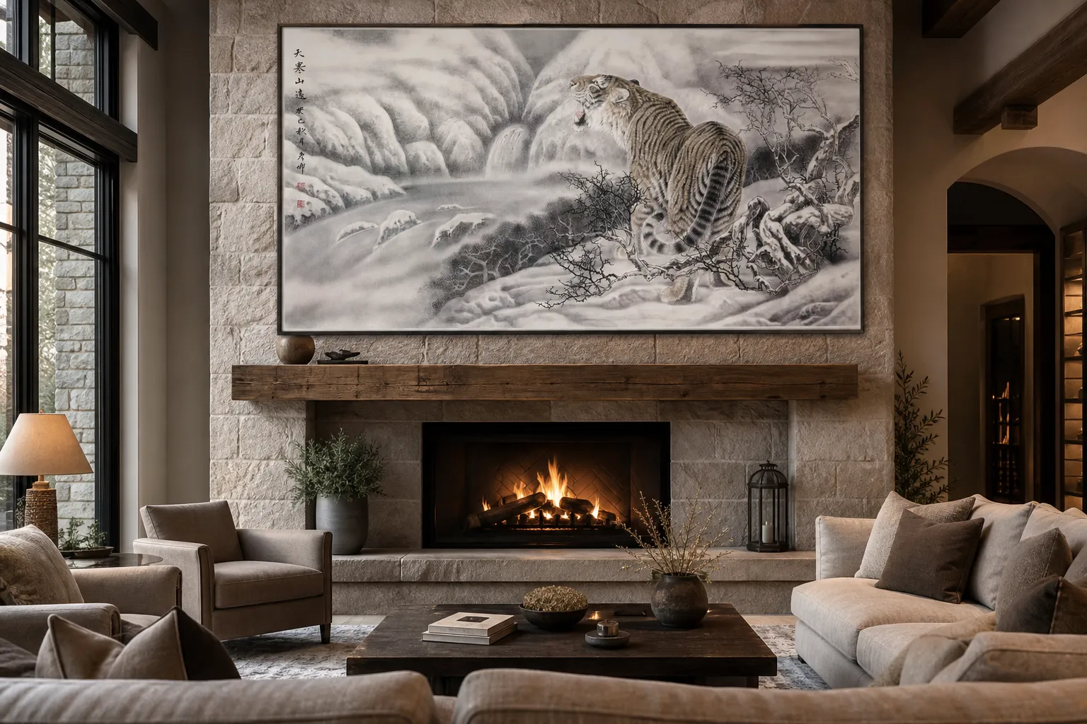 Tiger in Snowy Mountains | Winter Chinese Painting tiger painting view 2