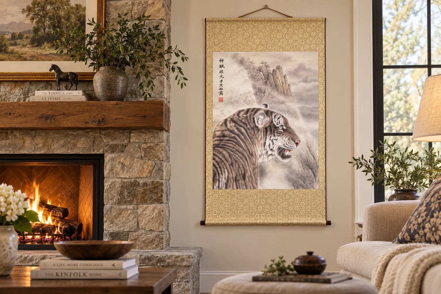 Tiger Looking Back | Blue-Eyed Chinese Tiger Portrait tiger painting view 3