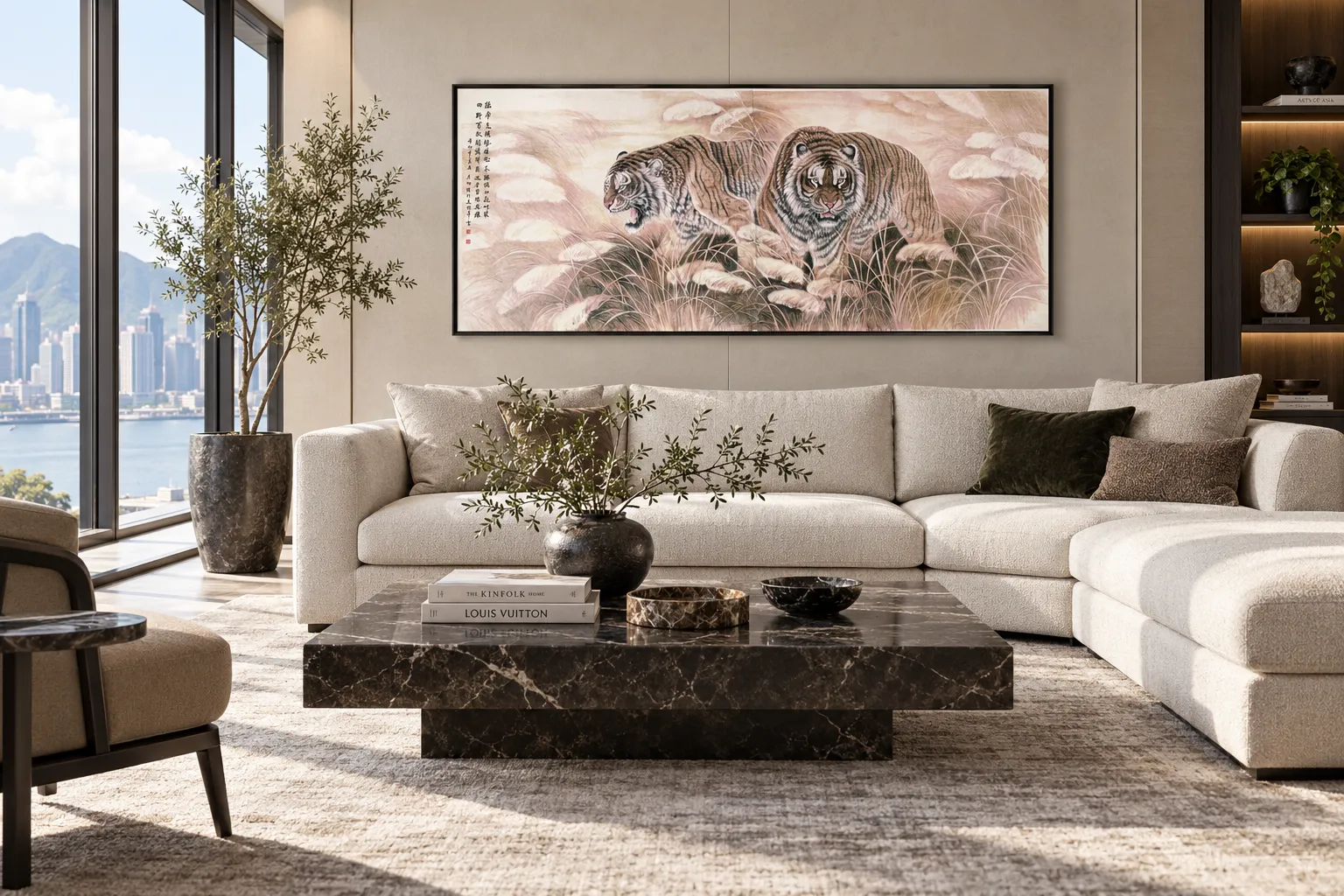 Twin Tigers in Golden Reeds | Family Bond Painting tiger painting view 3