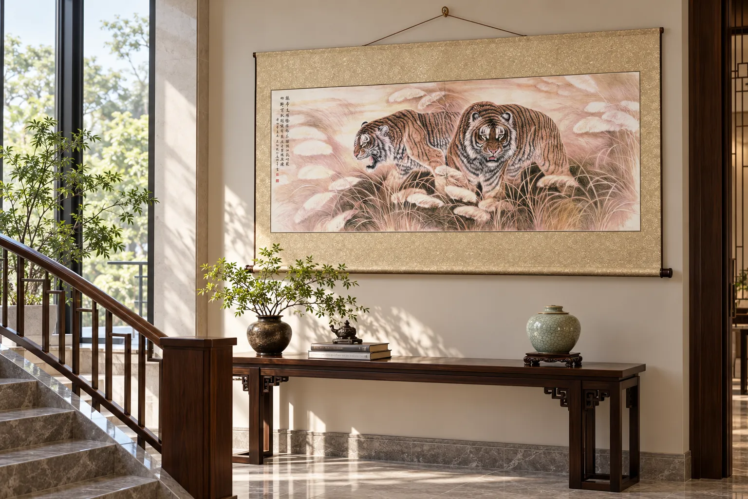 Twin Tigers in Golden Reeds | Family Bond Painting tiger painting view 4