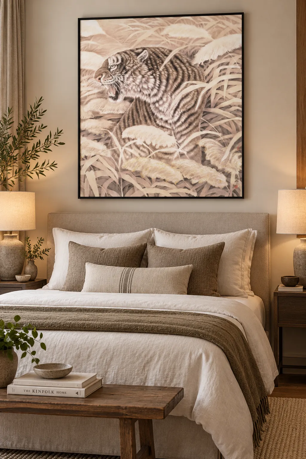 Roaring Tiger in the Reeds | Chinese Gongbi Art tiger painting view 4