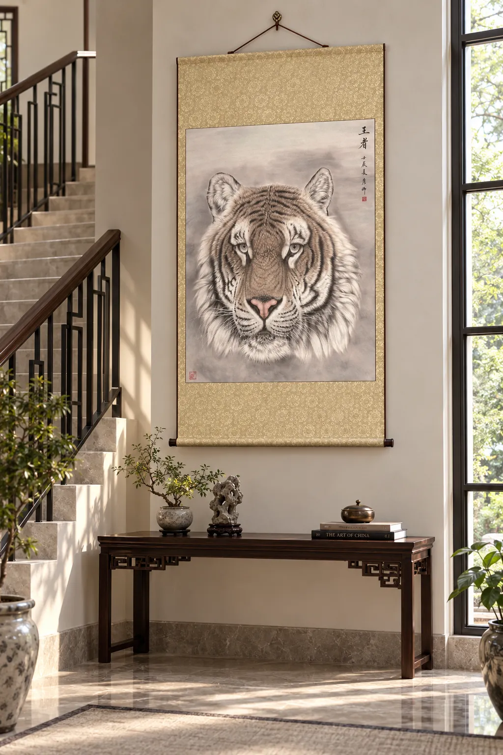 Fierce Tiger Gaze | Bold Chinese Tiger Head Painting tiger painting view 2