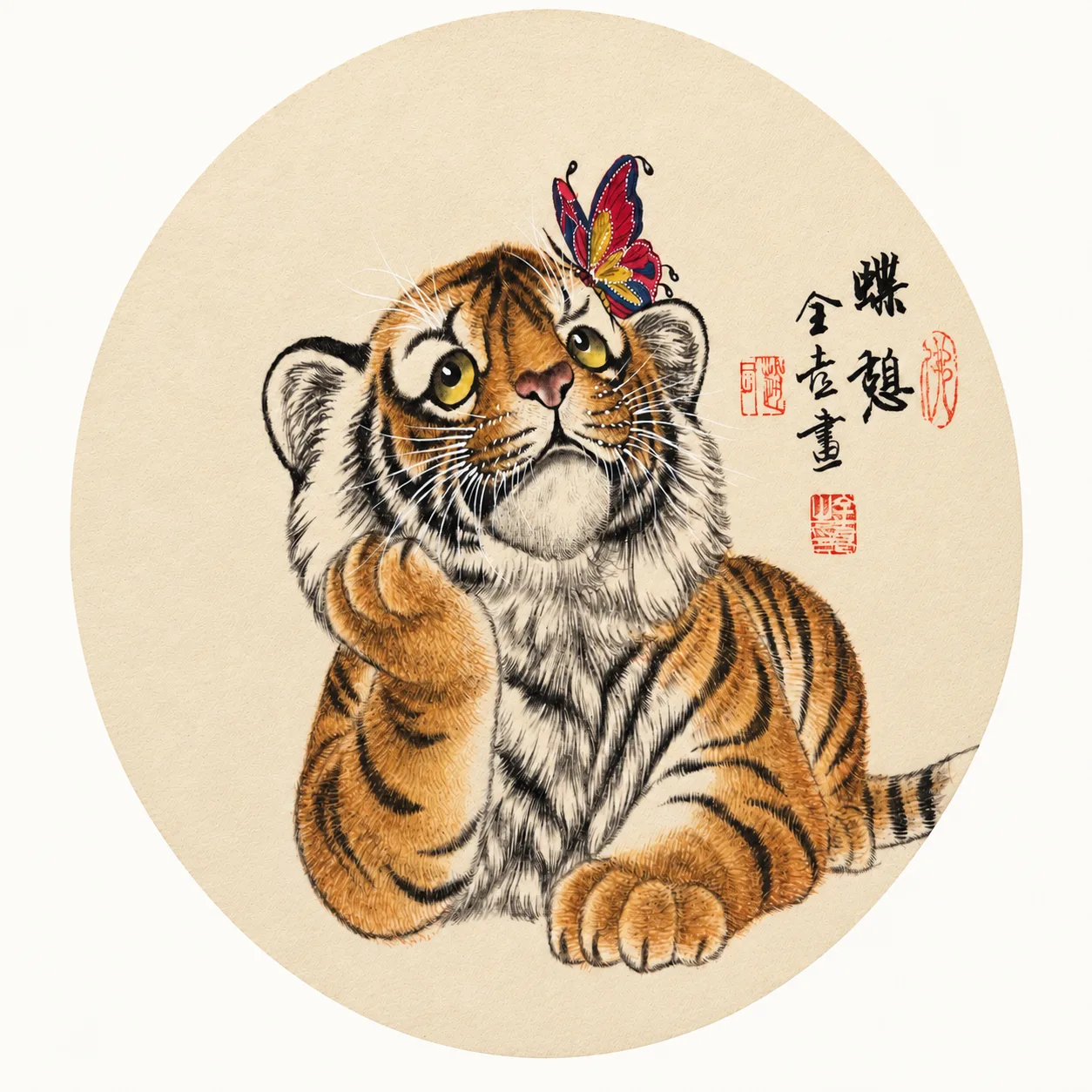 Butterfly Love | Chinese Tiger Cub Painting