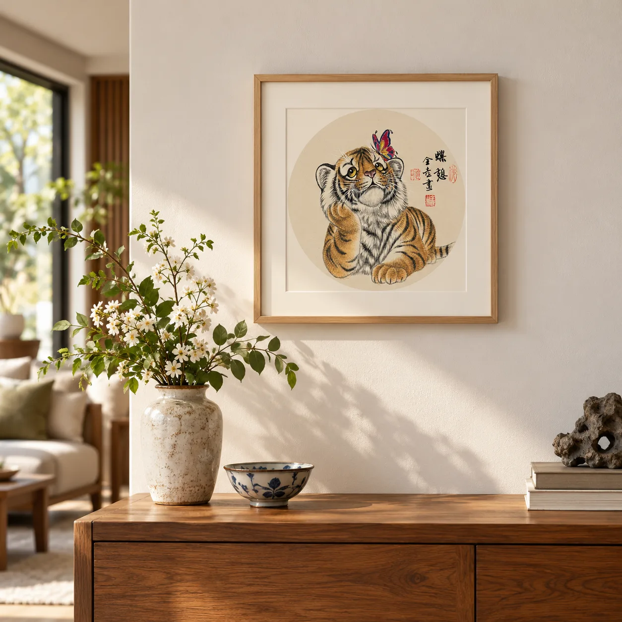 Butterfly Love | Chinese Tiger Cub Painting tiger painting view 4