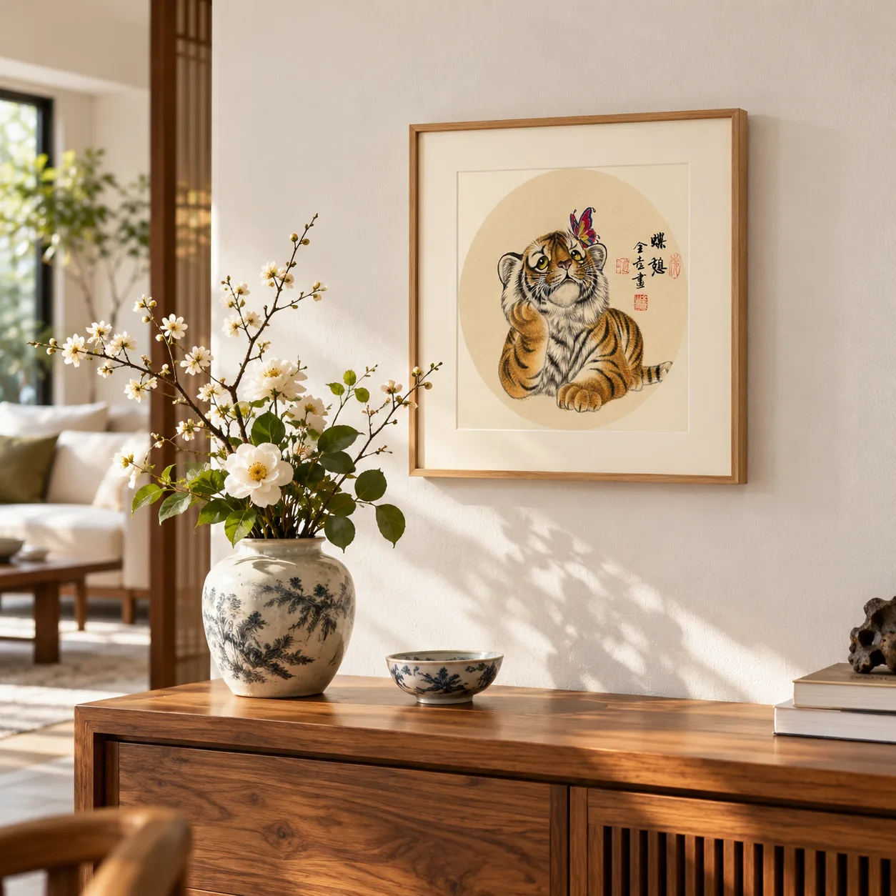 Butterfly's Delight | Chinese Tiger Cub Painting tiger painting view 3