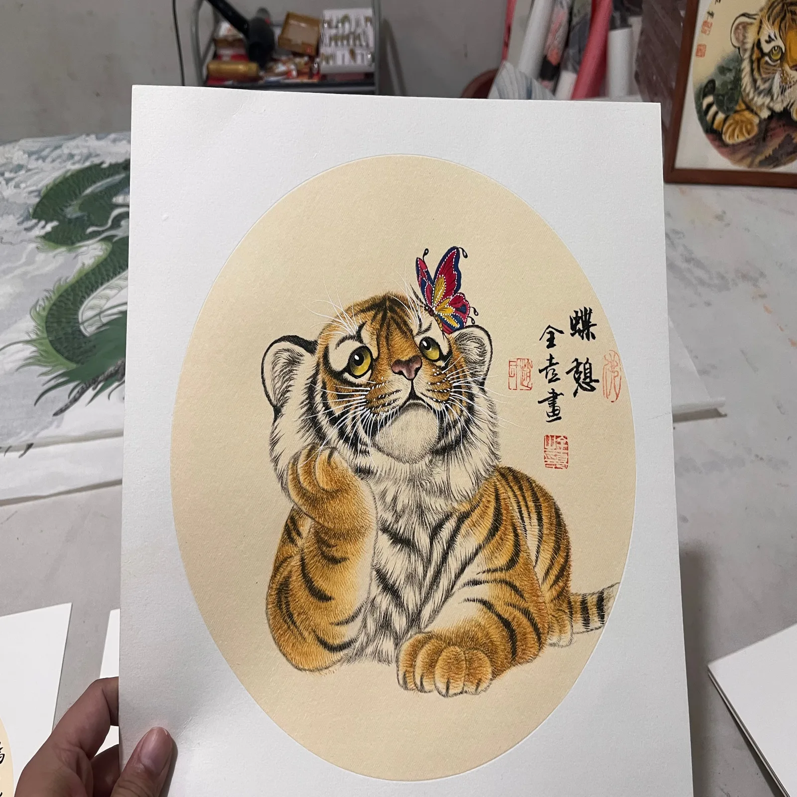 Butterfly's Delight | Chinese Tiger Cub Painting tiger painting view 2