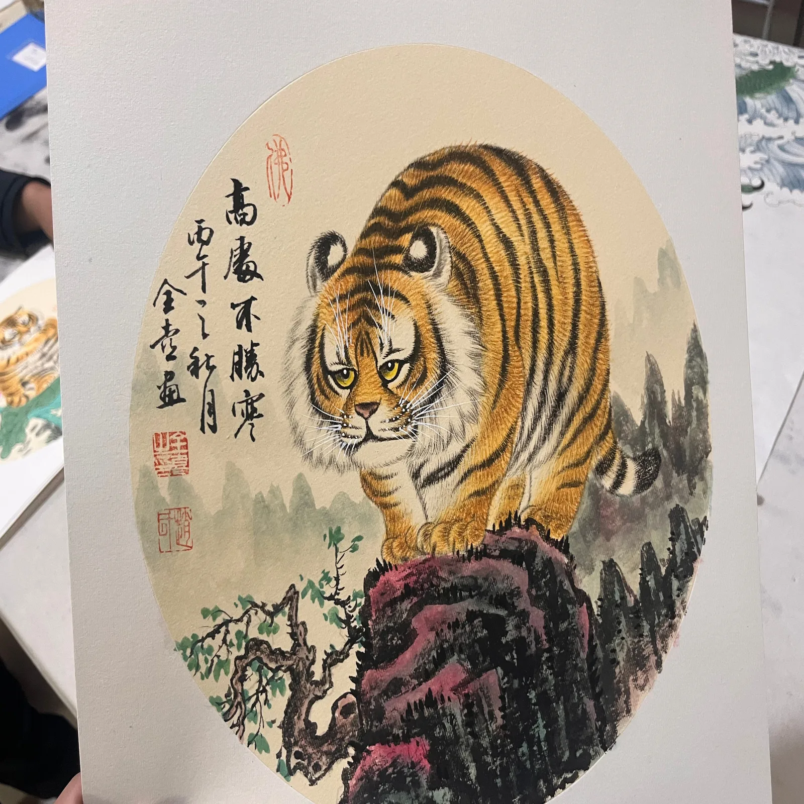 Cold at the Summit | Chinese Tiger on a Mountain Crag tiger painting view 2