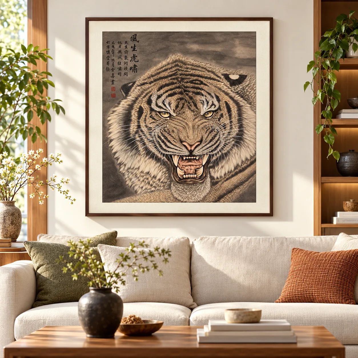 Fierce Tiger Roars in the Forest | Chinese Brush Tiger Portrait tiger painting view 3