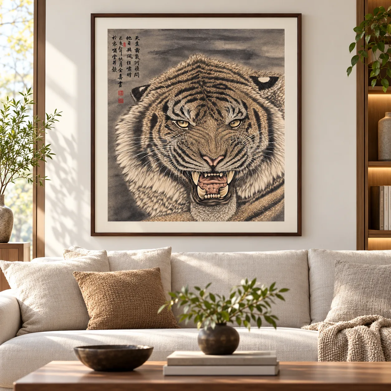 Fierce Tiger Roars in the Forest | Chinese Brush Tiger Portrait tiger painting view 13
