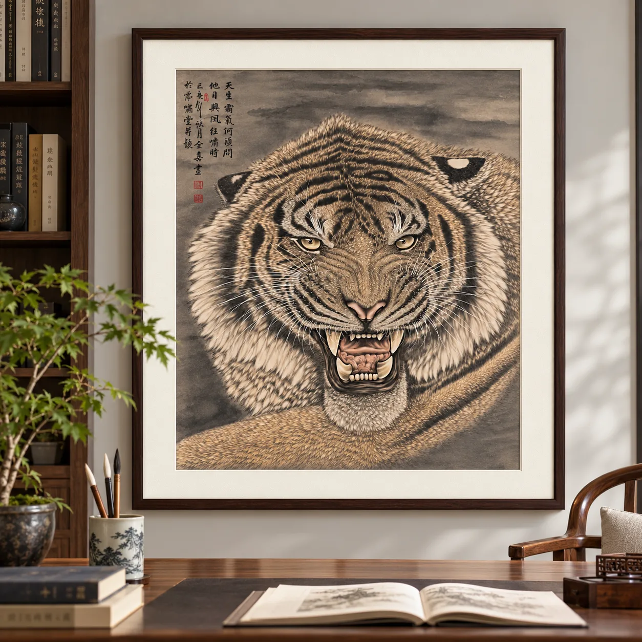 Fierce Tiger Roars in the Forest | Chinese Brush Tiger Portrait tiger painting view 15