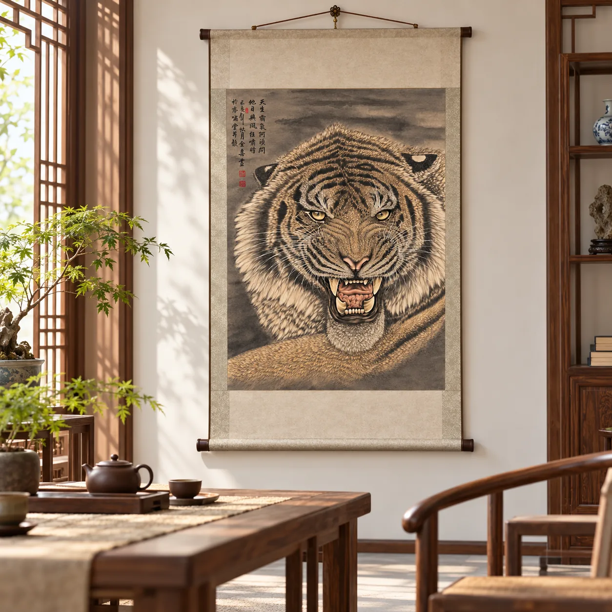 Fierce Tiger Roars in the Forest | Chinese Brush Tiger Portrait tiger painting view 6