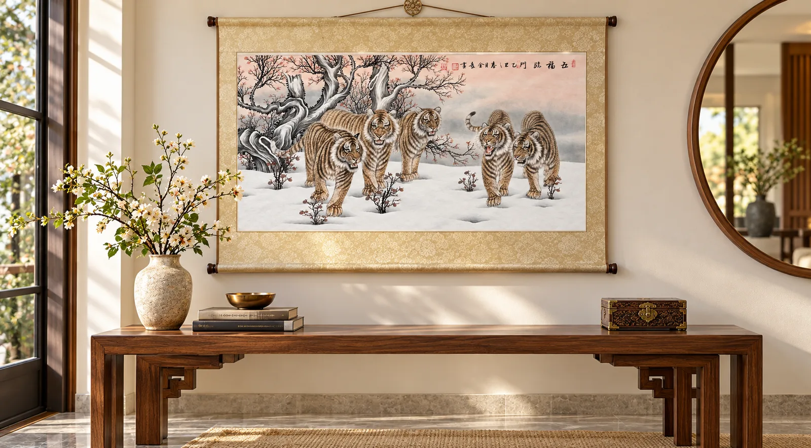 Five Tigers, Five Blessings | Chinese Snow Painting tiger painting view 3