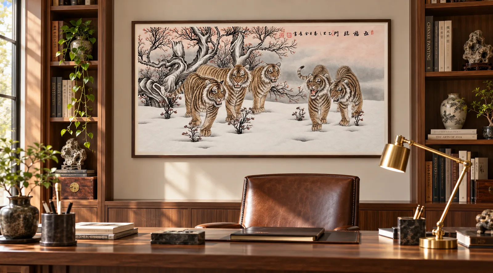 Five Tigers, Five Blessings | Chinese Snow Painting tiger painting view 5