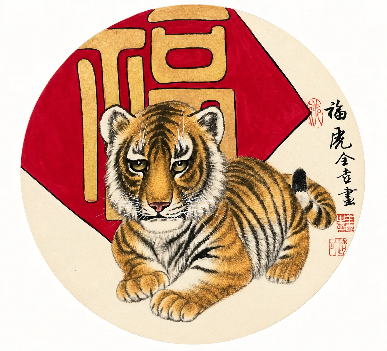 Fortune Tiger with the 福 Character | Chinese New Year Painting