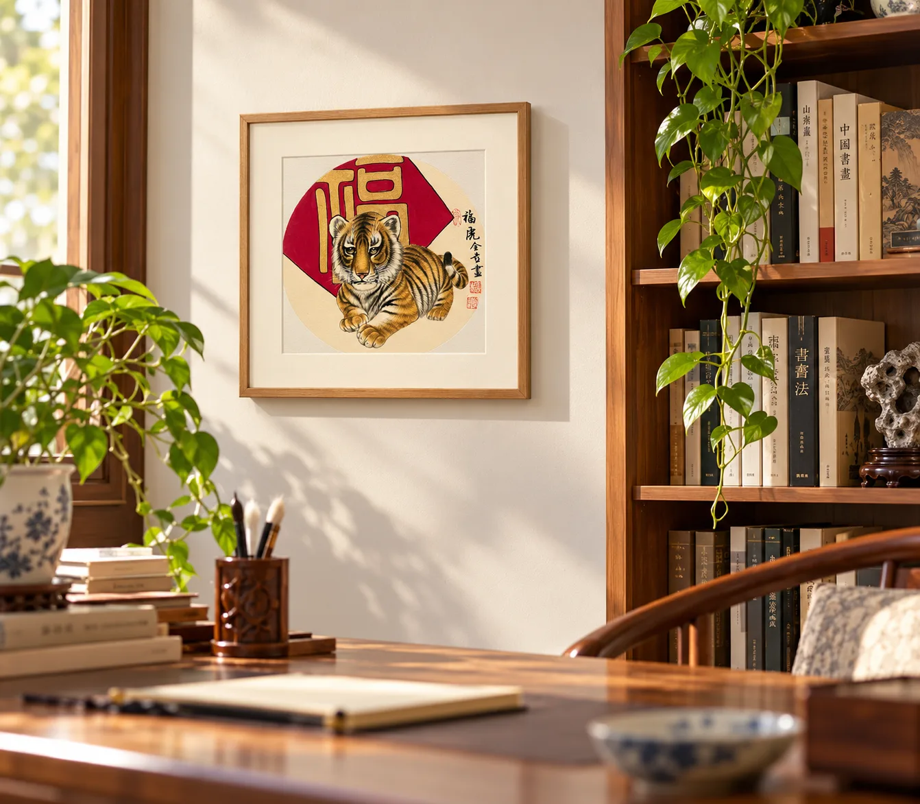 Fortune Tiger with the 福 Character | Chinese New Year Painting tiger painting view 4