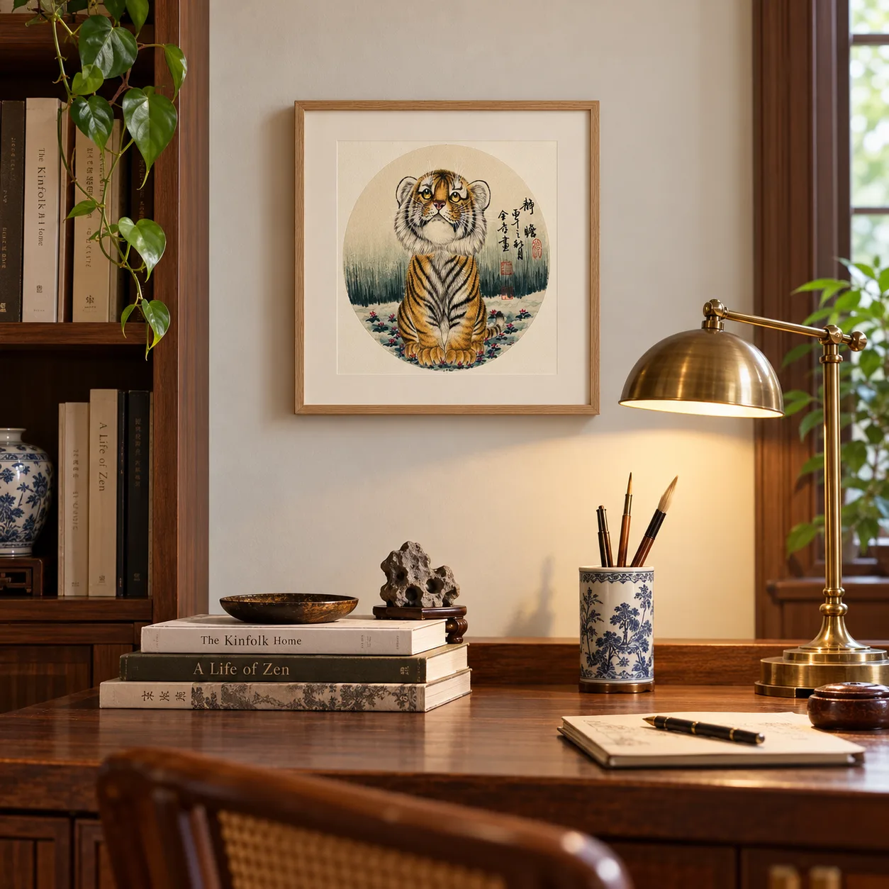 Gazing Afar | Seated Chinese Tiger Cub Painting tiger painting view 3