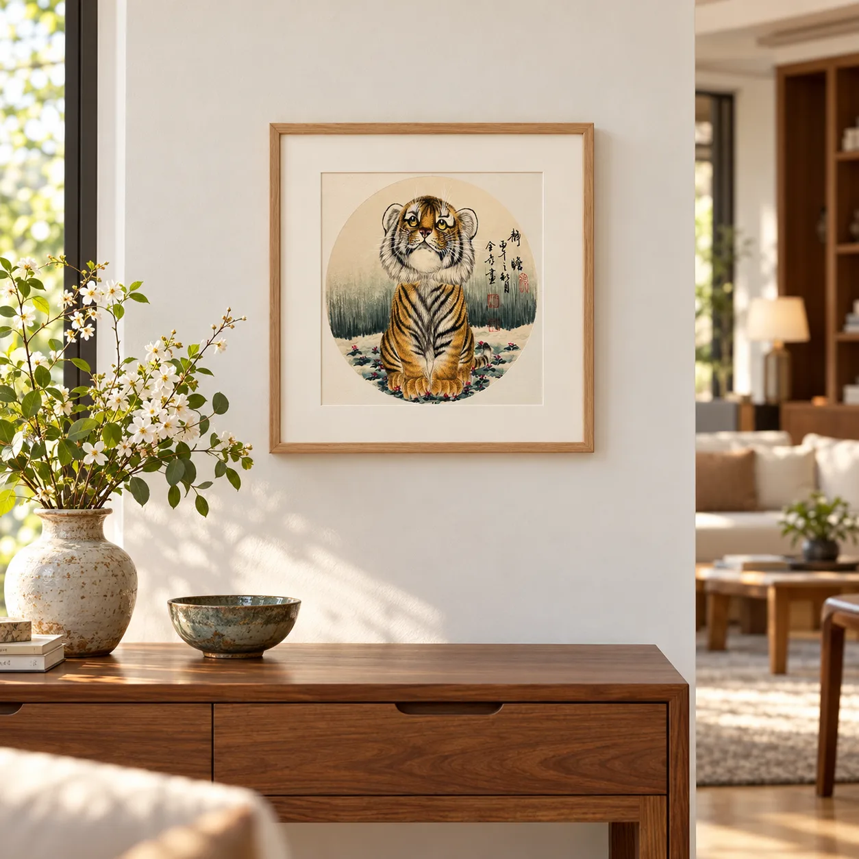 Gazing Afar | Seated Chinese Tiger Cub Painting tiger painting view 4