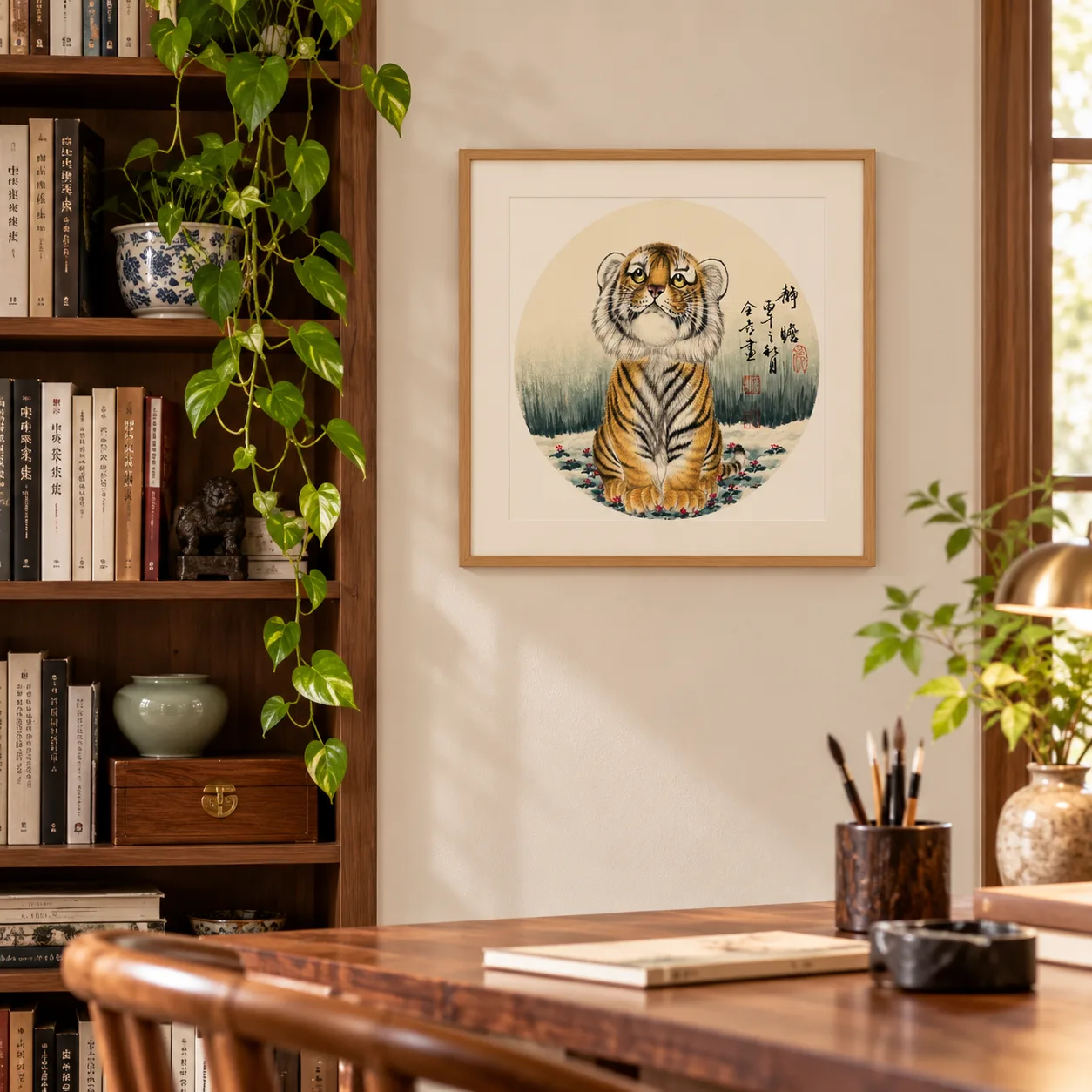 Gazing Afar | Seated Chinese Tiger Cub Painting tiger painting view 5