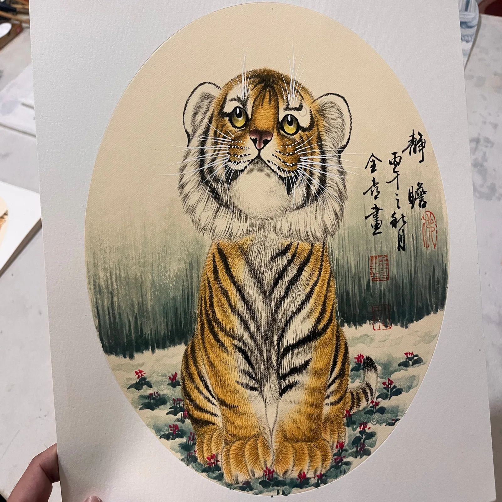 Gazing Afar | Seated Chinese Tiger Cub Painting tiger painting view 2