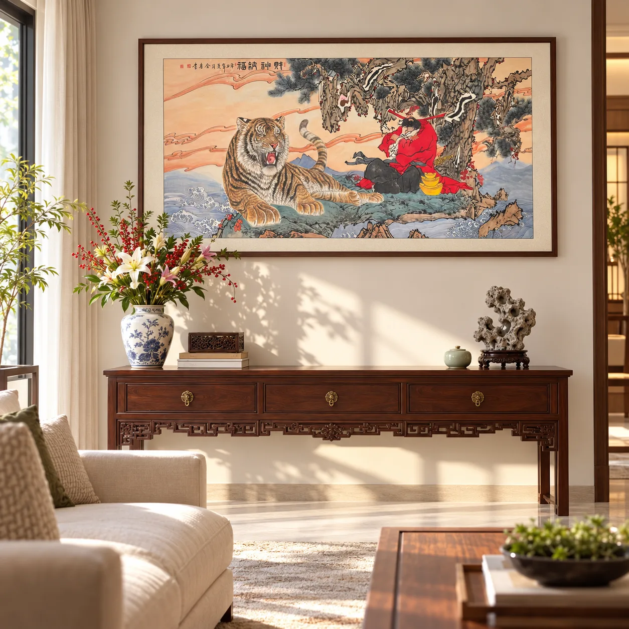 God of Wealth with His Tiger | Caishen Fortune Painting tiger painting view 7