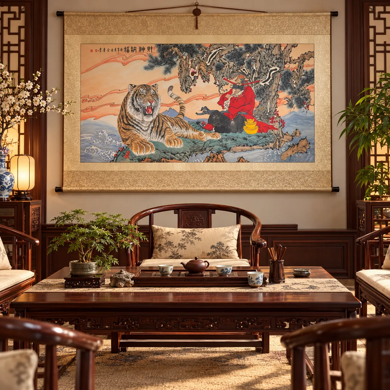 God of Wealth with His Tiger | Caishen Fortune Painting tiger painting view 8
