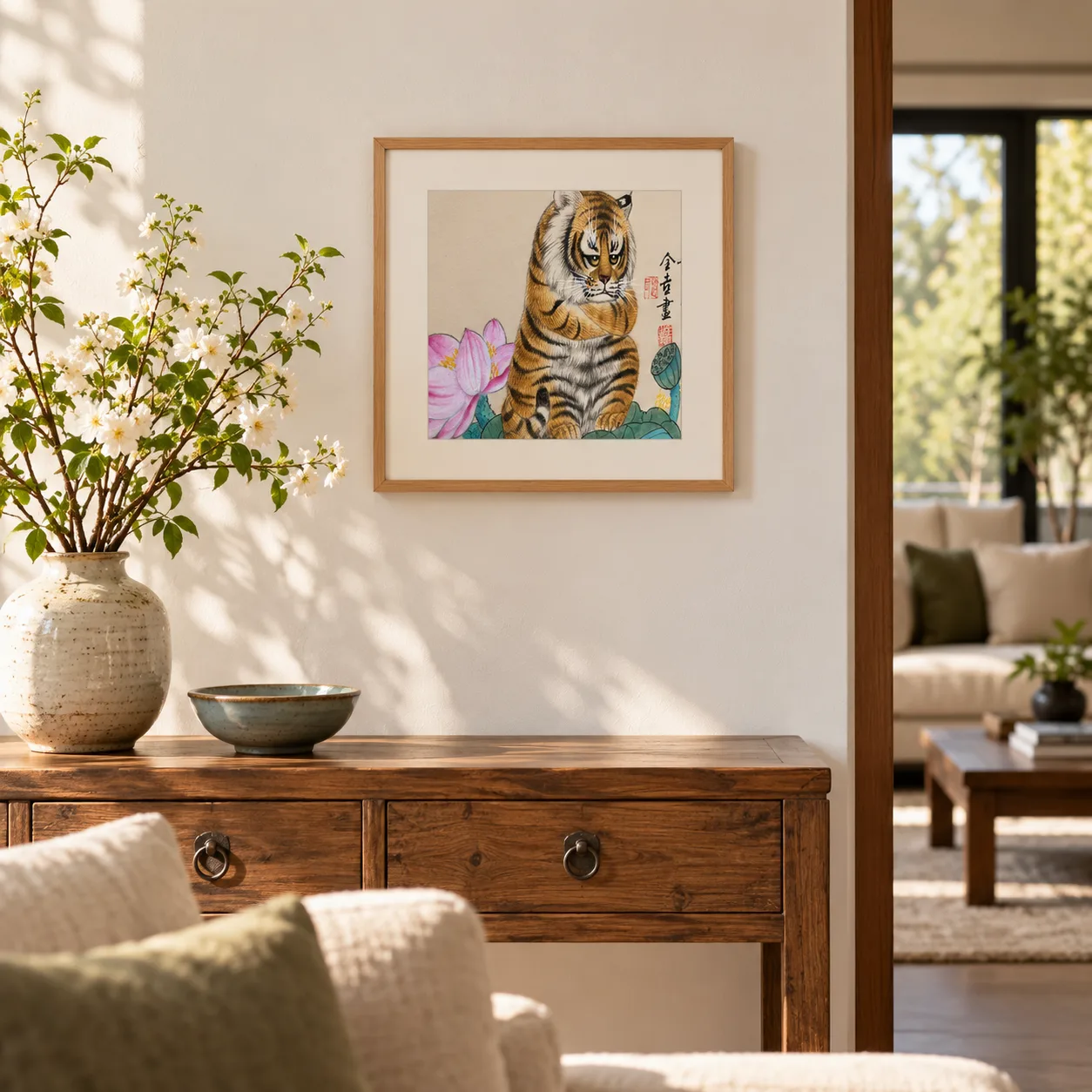 Gold and Jade Fill the Hall | Tiger and Lotus Painting tiger painting view 3