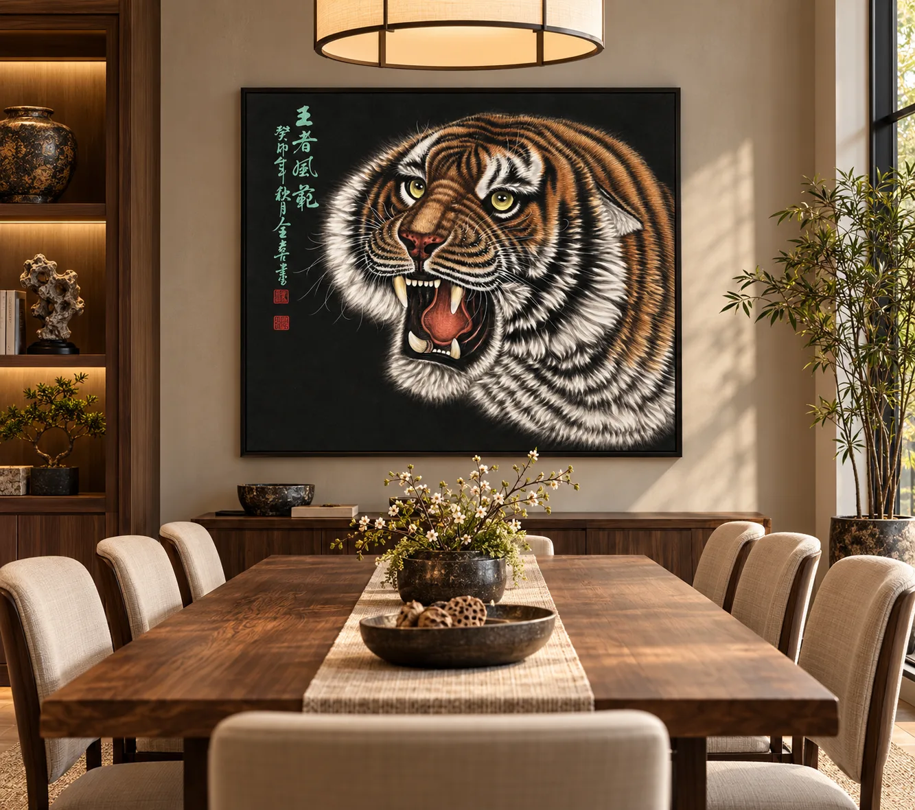 Golden Tiger in the Dark | Chinese Gongbi Roaring Tiger tiger painting view 3