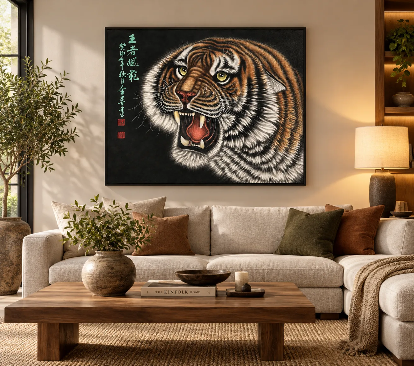 Golden Tiger in the Dark | Chinese Gongbi Roaring Tiger tiger painting view 5