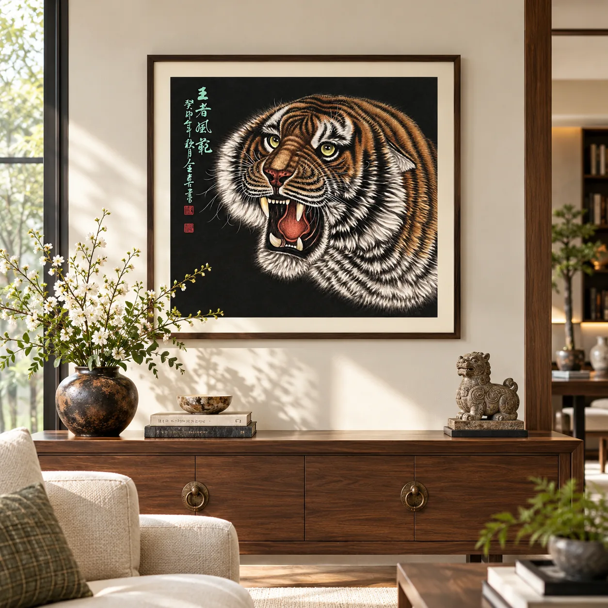 Golden Tiger in the Dark | Chinese Gongbi Roaring Tiger tiger painting view 13
