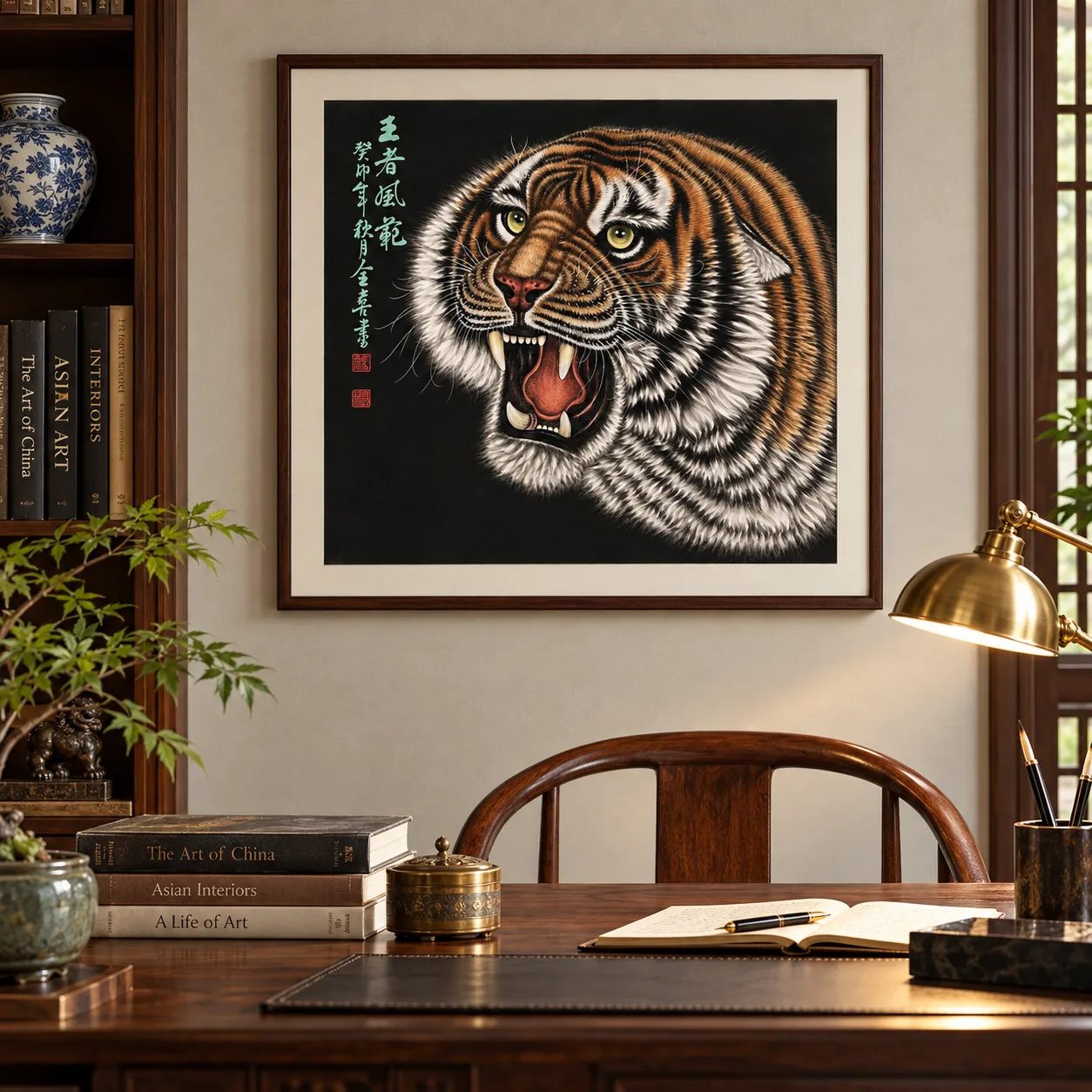Golden Tiger in the Dark | Chinese Gongbi Roaring Tiger tiger painting view 15