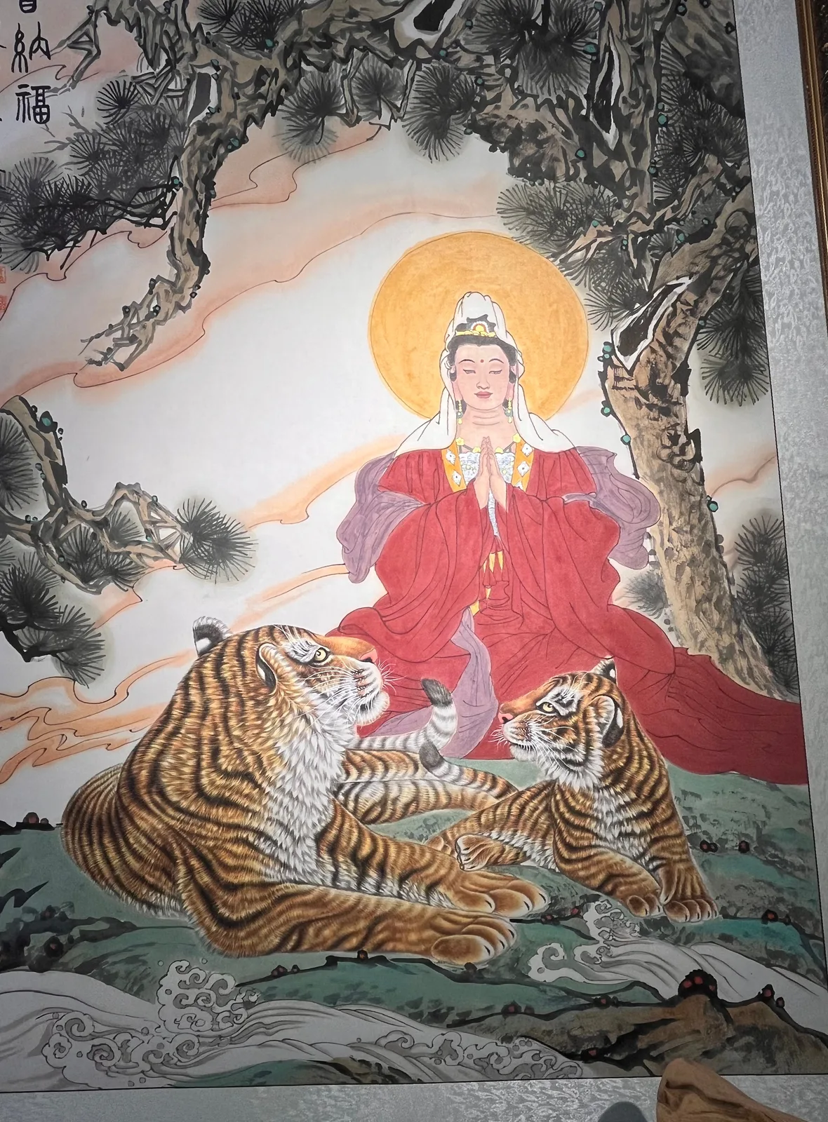 Guanyin Blesses, with Tigers | Buddhist Deity and Tiger Scene tiger painting view 2