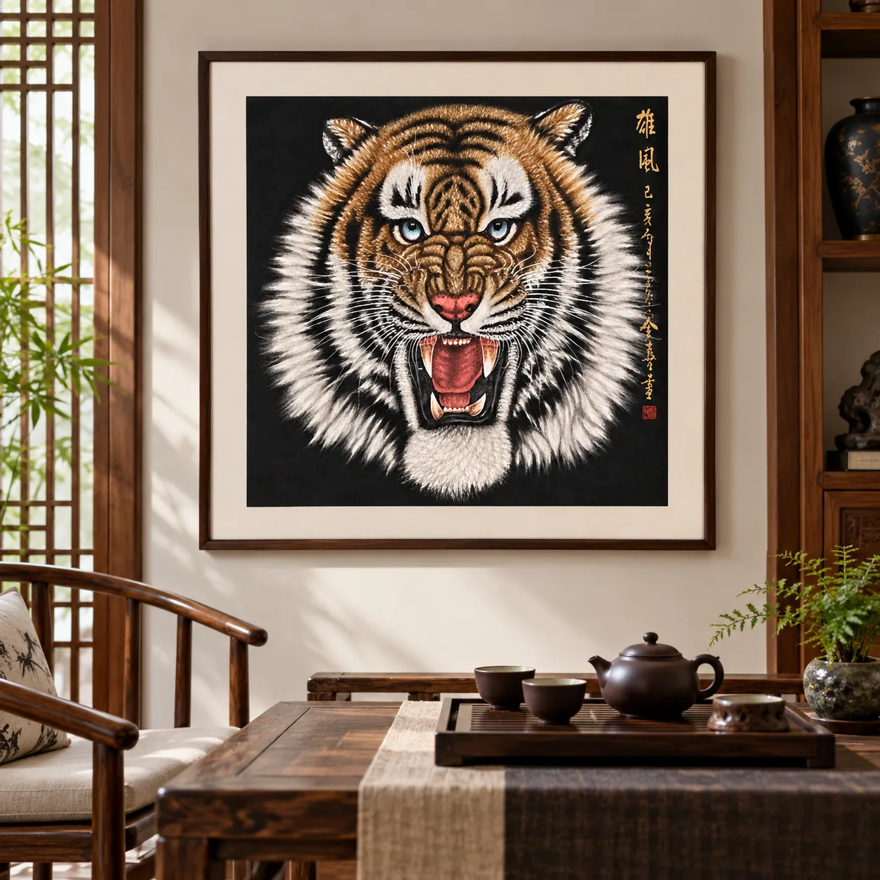 Heroic Bearing | Chinese Tiger Striding Through Green Foliage tiger painting view 4