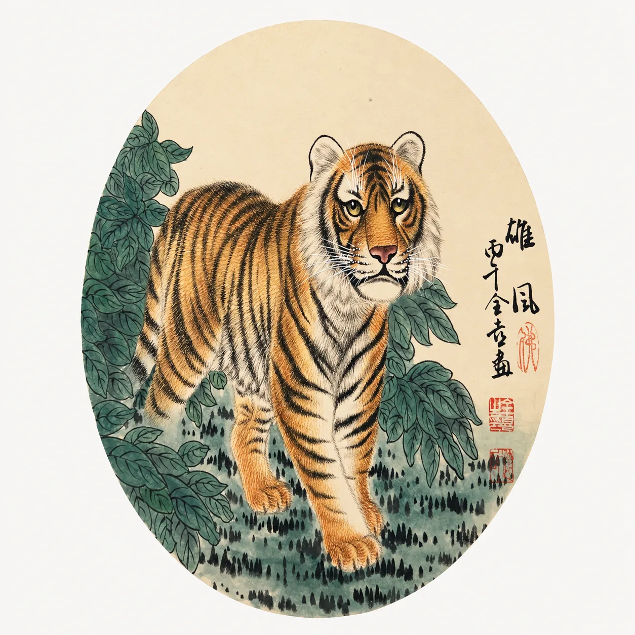 Heroic Bearing | Chinese Tiger Striding Through Green Foliage