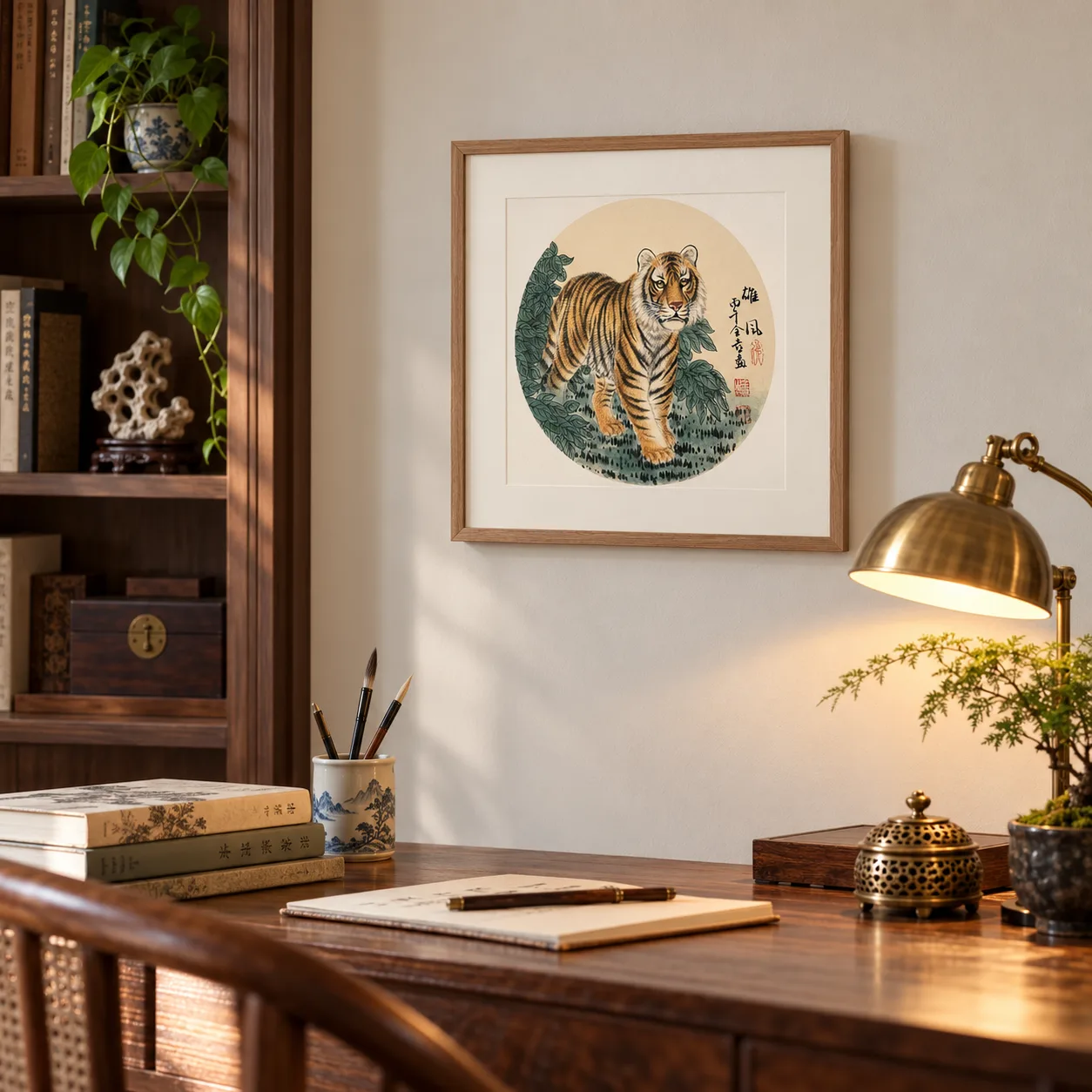 Heroic Bearing | Chinese Tiger Striding Through Green Foliage tiger painting view 3