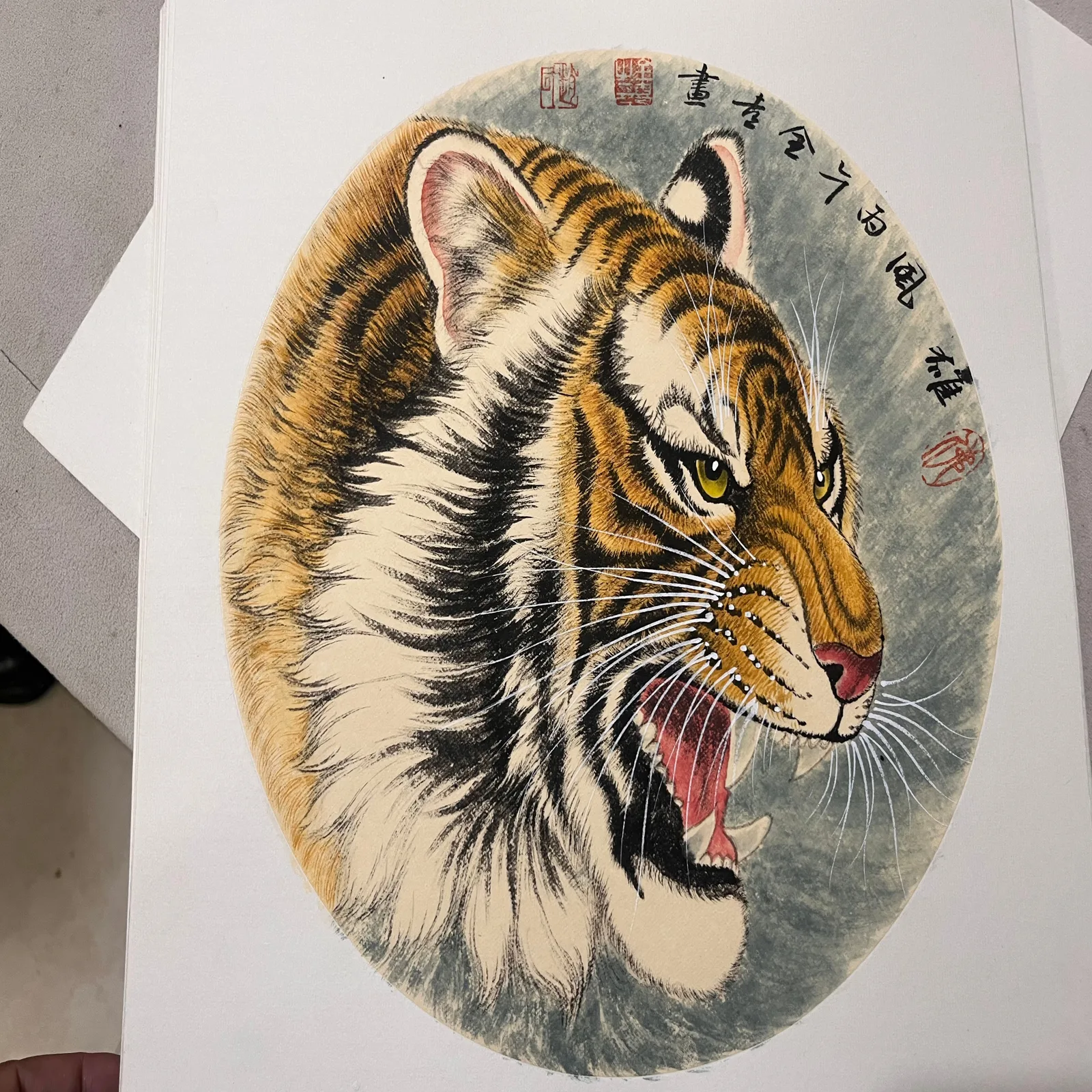 Heroic Roar | Chinese Tiger Head in Profile tiger painting view 2