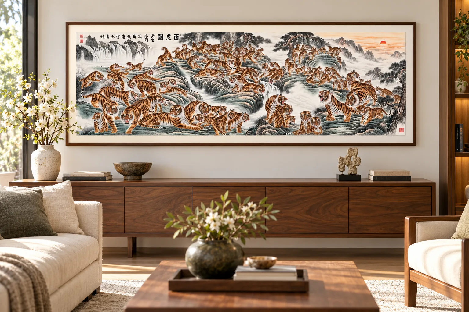 Hundred Tigers Scroll | Long Chinese Tiger Landscape tiger painting view 2