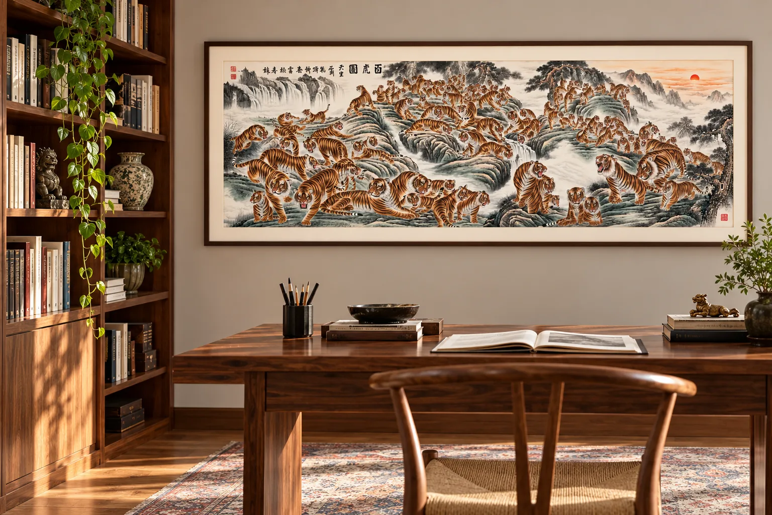 Hundred Tigers Scroll | Long Chinese Tiger Landscape tiger painting view 3
