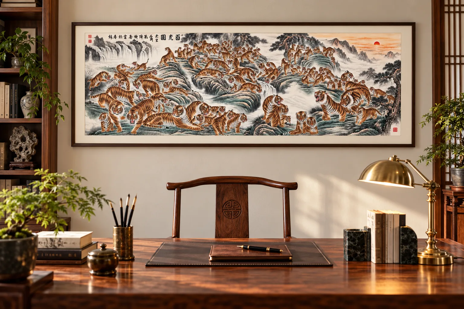 Hundred Tigers Scroll | Long Chinese Tiger Landscape tiger painting view 4
