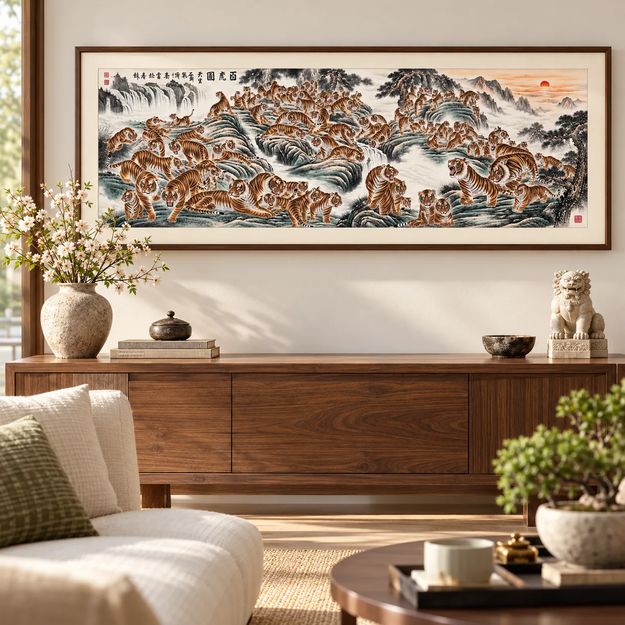 Hundred Tigers Scroll | Long Chinese Tiger Landscape tiger painting view 9